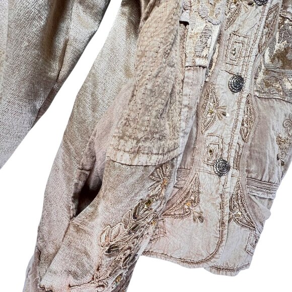 FlashBack Couture Gold Embroidered Embellished Jacket Beaded Button Down Pockets - Picture 12 of 16